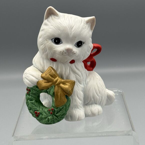 Vtg Homco Christmas 3.5” Kitten Holiday Wreath MCM Grannycore Kitschy 5112 - Picture 1 of 7
